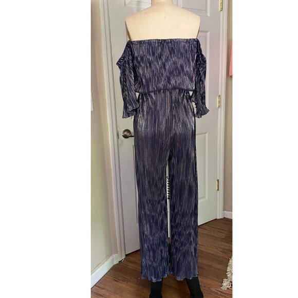 BLOOMINGDALES ontwelfth Y2K strapless Metallic Stripe JUMPSUIT Romper *SMALL* - Picture 8 of 9